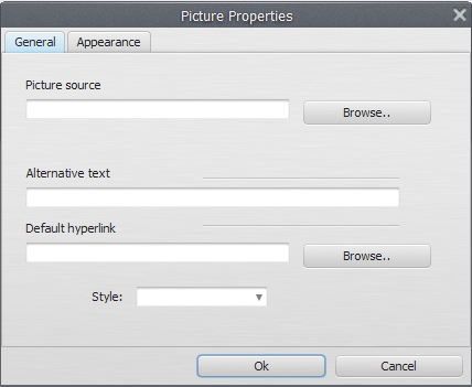 Image properties window